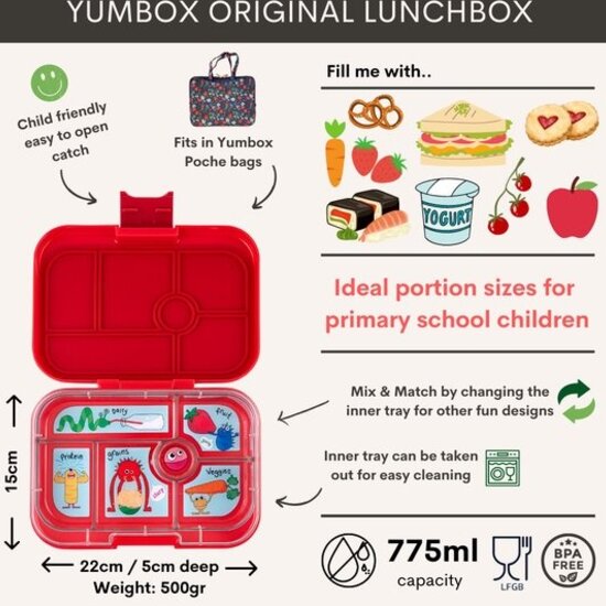 Yumbox  Yumbox Bentobox Original - 6 vakken - Wow Red