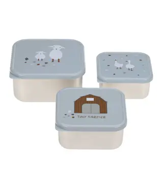 Lässig RVS snackboxes 3-delig  - Tiny Farmer Blue
