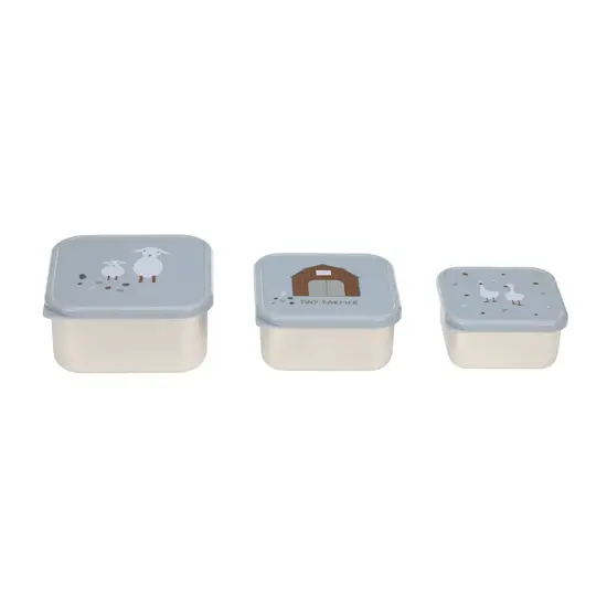 Lässig Lässig RVS snackboxes 3-delig  - Tiny Farmer Blue