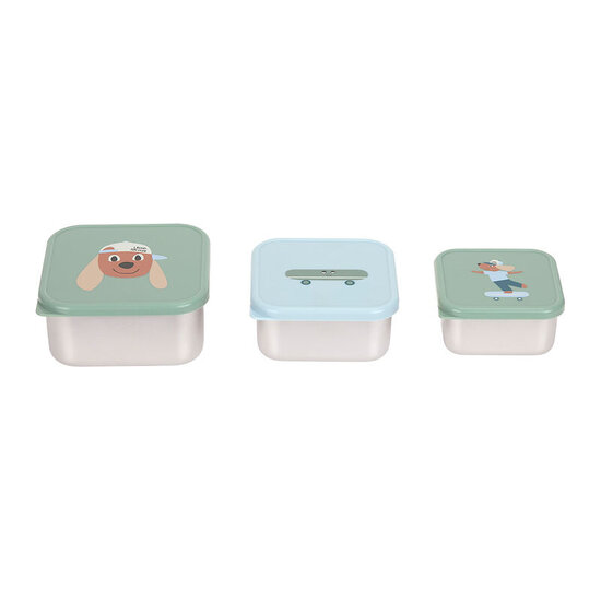 Lässig Lässig RVS snackboxes 3-delig  - Tiny Team Dog