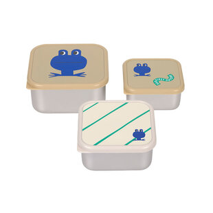 Lässig RVS snackboxes 3-delig  - Happy Trails Frog