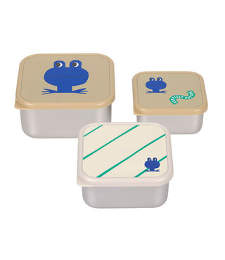 Lässig RVS snackboxes 3-delig  - Happy Trails Frog