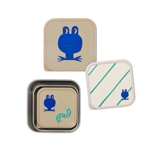 Lässig Lässig RVS snackboxes 3-delig  - Happy Trails Frog