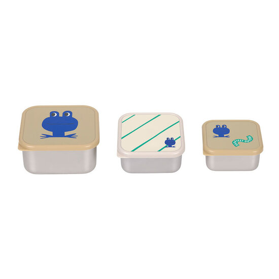 Lässig Lässig RVS snackboxes 3-delig  - Happy Trails Frog