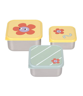 Lässig RVS snackboxes 3-delig  - Happy Trails Flower