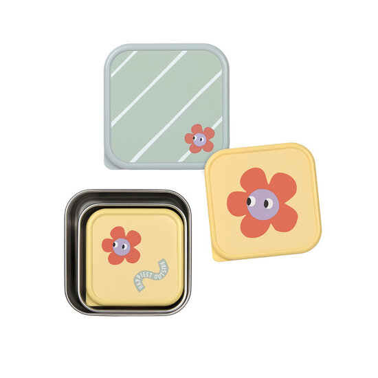 Lässig Lässig RVS snackboxes 3-delig  - Happy Trails Flower