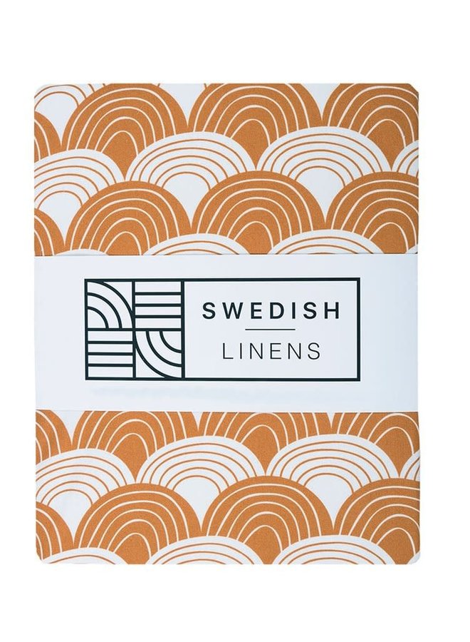 Swedish Linens hoeslaken Rainbows cinnamon brown, 70 x 160 cm