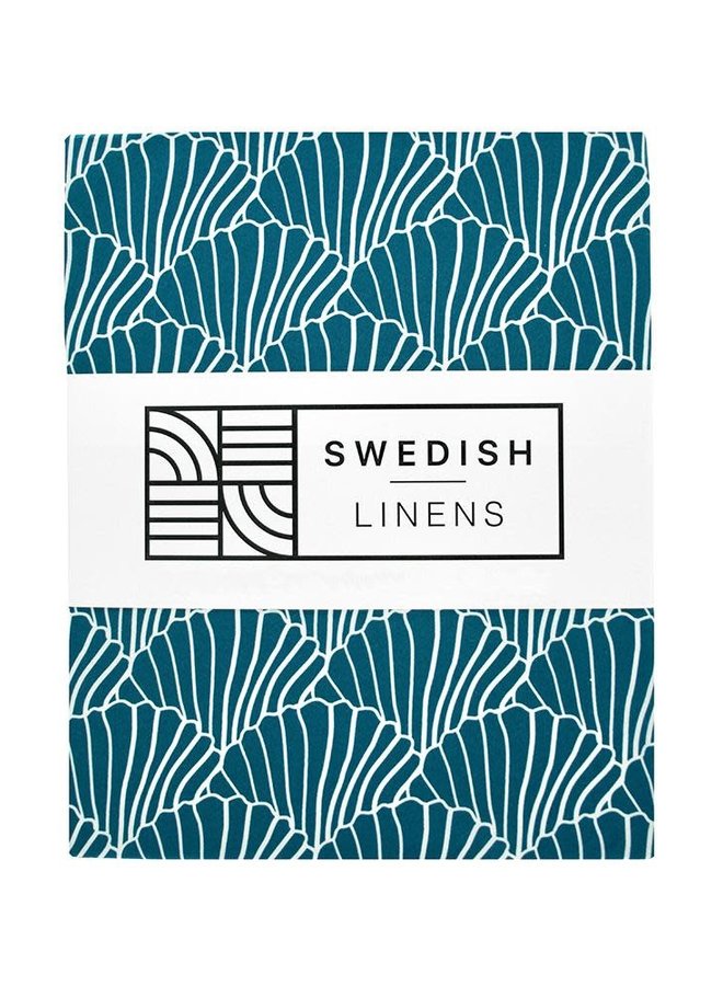 Swedish Linens hoeslaken Seashells Maroccan Blue, 90 x 200 cm