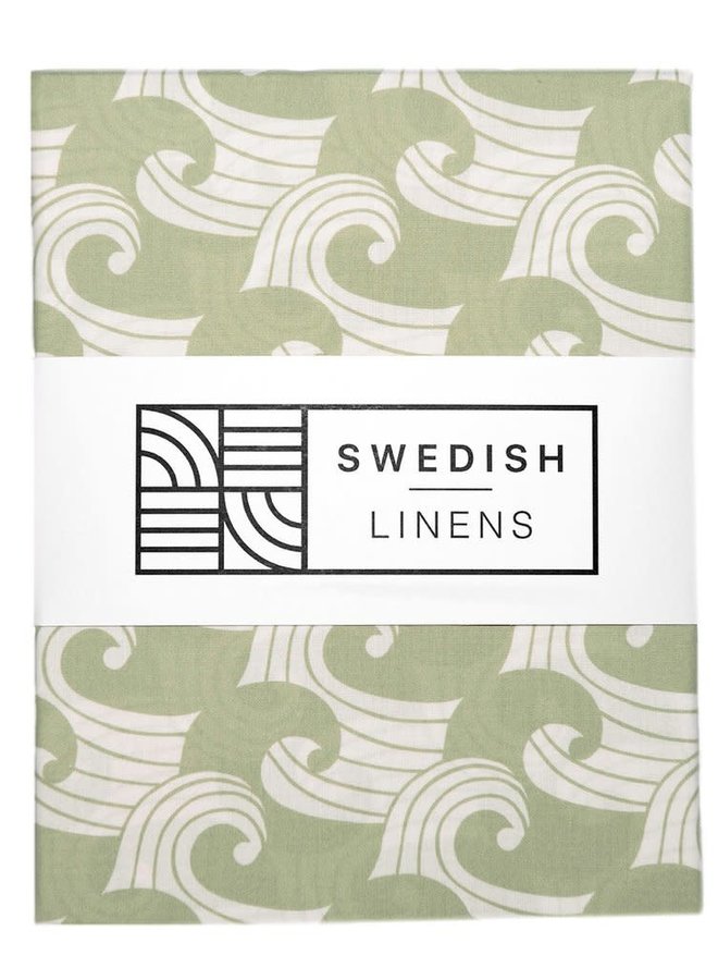 Swedish Linens hoeslaken Waves Sage, 40 x 80 cm