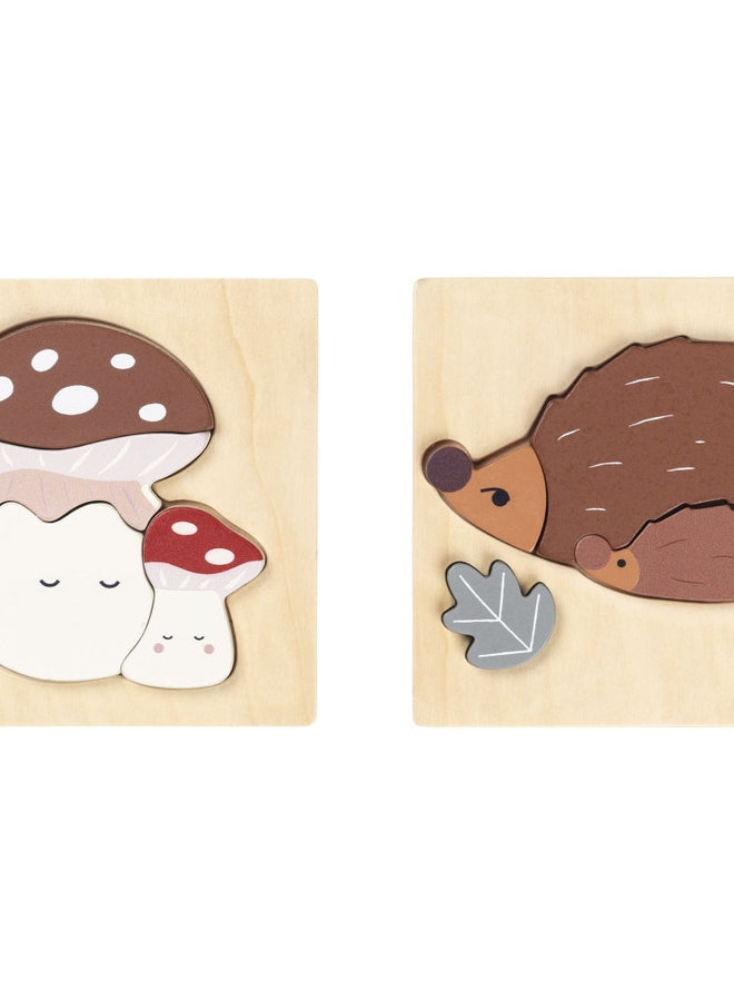 Mushroom & Hedgehog Puzzle 2 pack - Wood