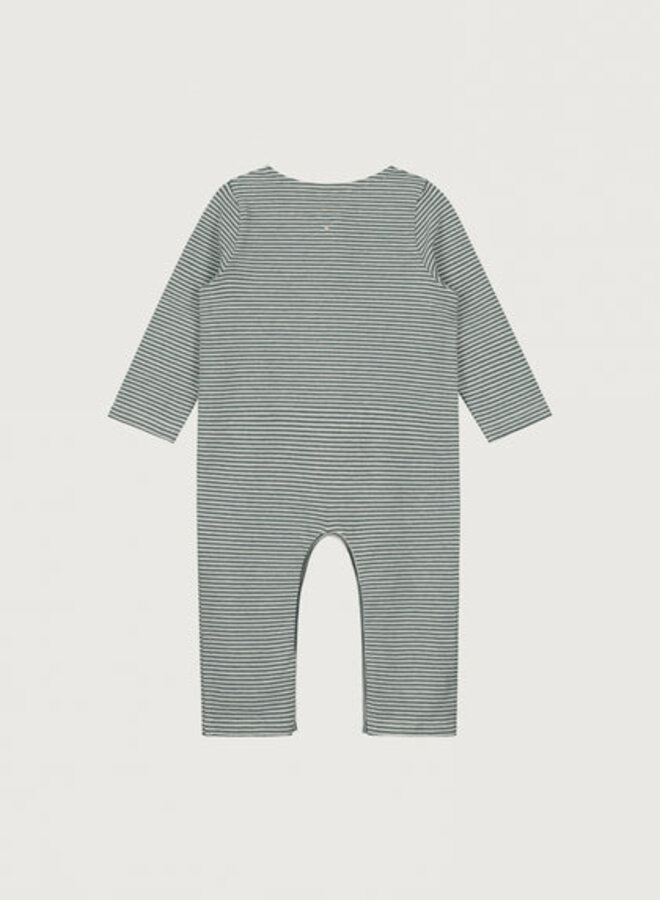 Baby L/S Playsuit GOTS Blue Grey - Cream