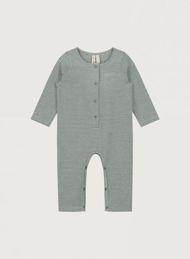 Baby L/S Playsuit GOTS Blue Grey - Cream