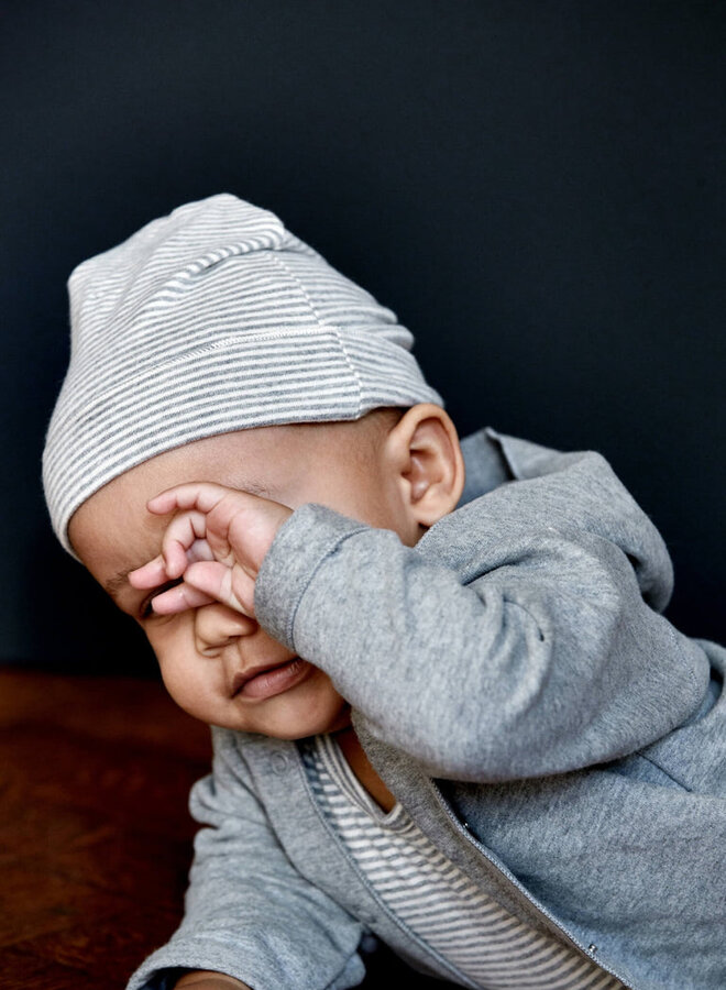 Baby Beanie GOTS - Blue Grey - Cream