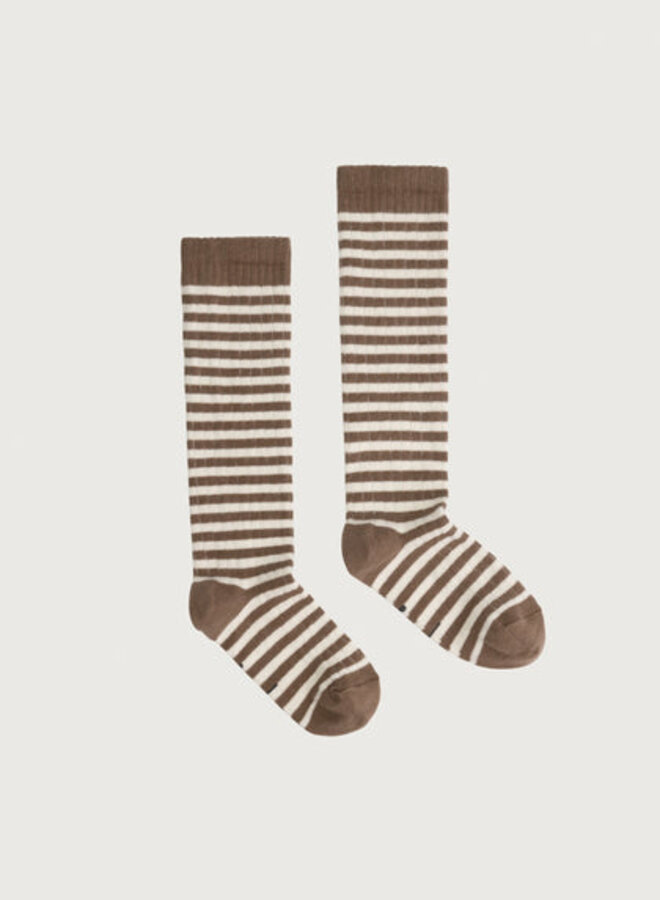 Long Ribbed Socks GOTS - Brownie - Cream