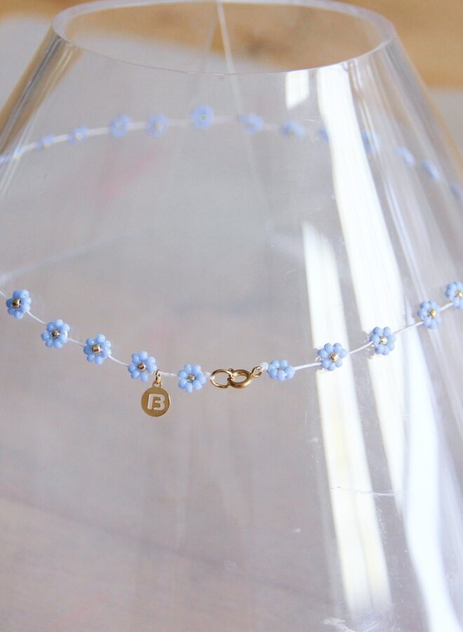 bloemetjes ketting - light blue/gold