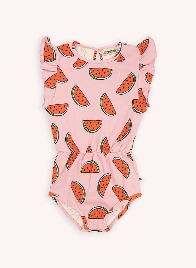 Watermelon - ruffled playsuit