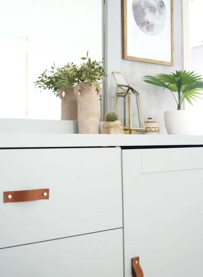 Leren handgrepen (set 2 stuks) (voor op een commode, ladekast, keukenkast etc)