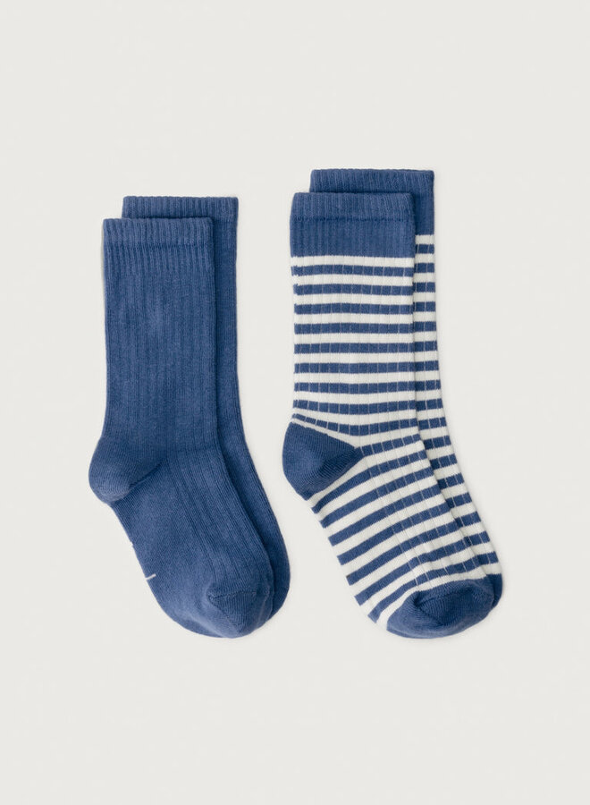 Ribbed Socks GOTS | 2-pack Blue Moon - Cream