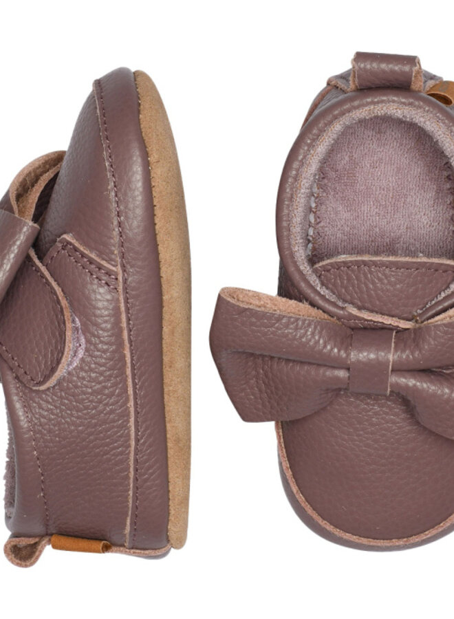 Bow leather slippers - Elderberry