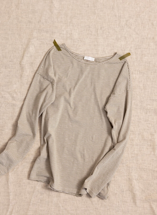 Dropped-shoulder top l/s stripes - Soft Moss