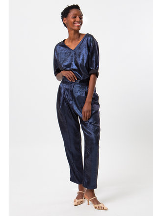 Nathalie Vleeschouwer women Vanilla shiny ink blue trousers Nathalie Vleeschouwer women Vanilla shiny ink blue trousers