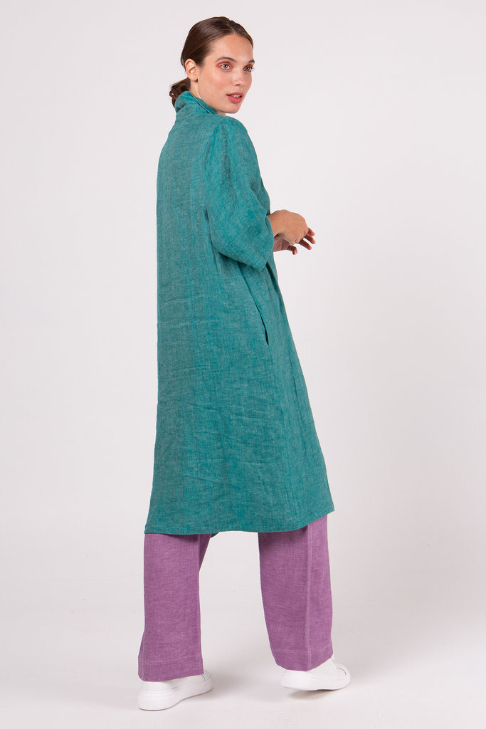 Nathalie Vleeschouwer Zilke emerald linnen jas met dubbele knoopsrij