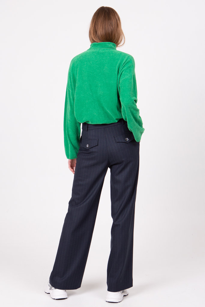 Nathalie Vleeschouwer women Annie blauwe broek met groene krijtstreep