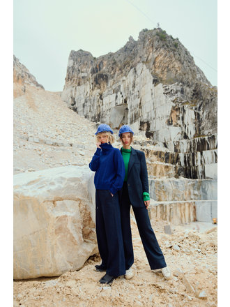 Nathalie Vleeschouwer women Annie blauwe broek met groene krijtstreep Nathalie Vleeschouwer women Annie blauwe broek met groene krijtstreep