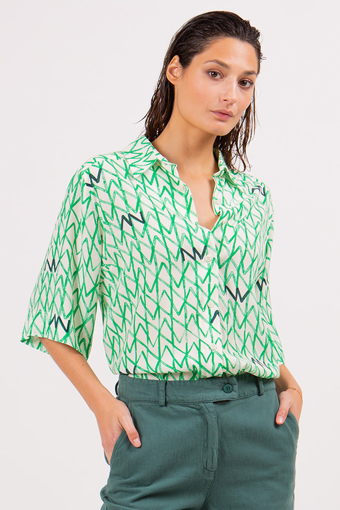 Nathalie Vleeschouwer women Balma shirt with green monogram print