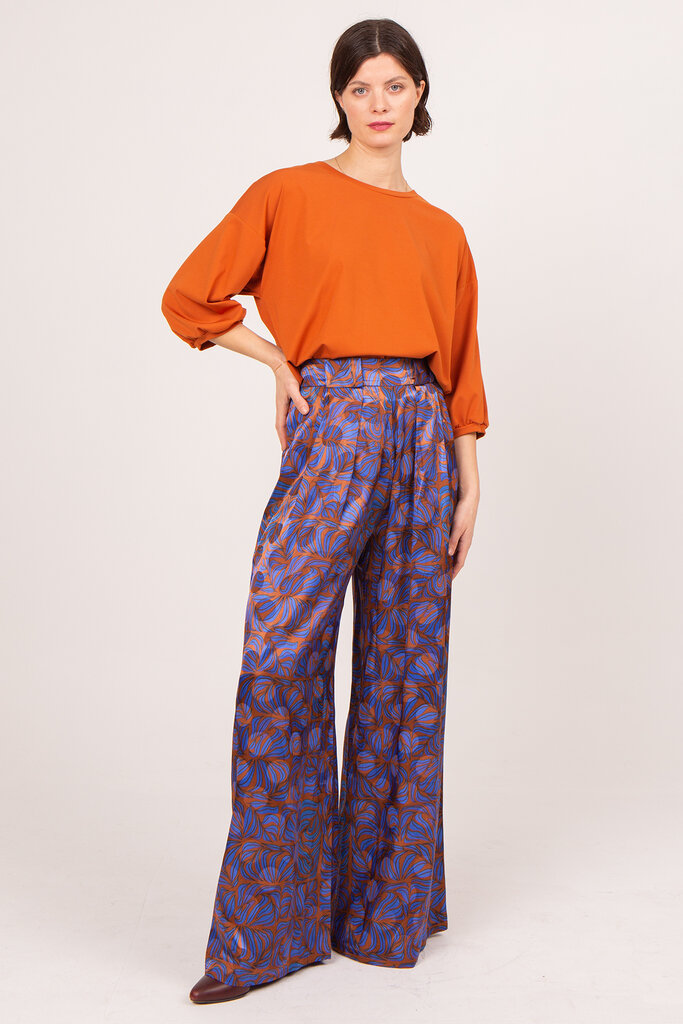 Nathalie Vleeschouwer women Clinton palazzo trousers in brown blue leaves