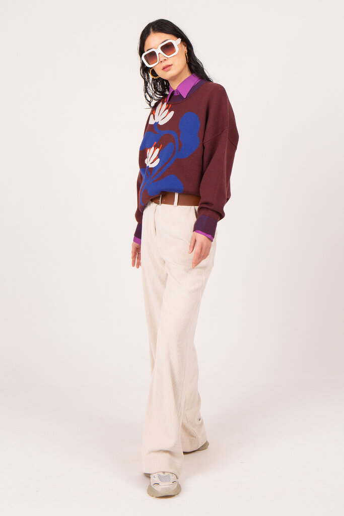 Nathalie Vleeschouwer women Malines sweater with burgundy lotus