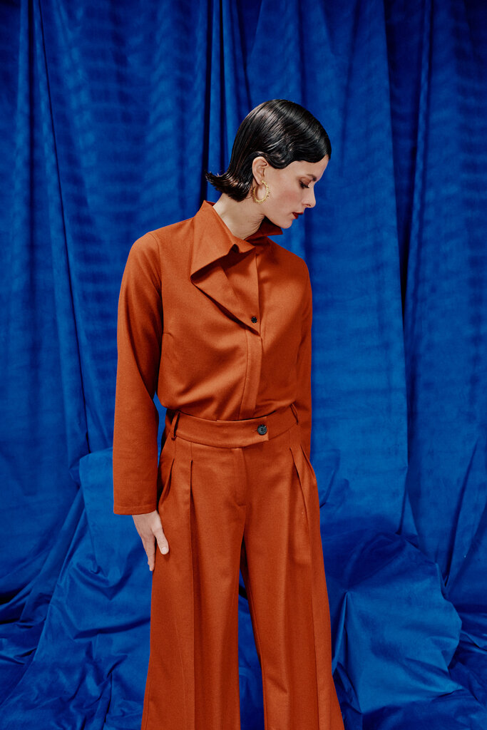 Nathalie Vleeschouwer women Cecile brick asymmetric blouse