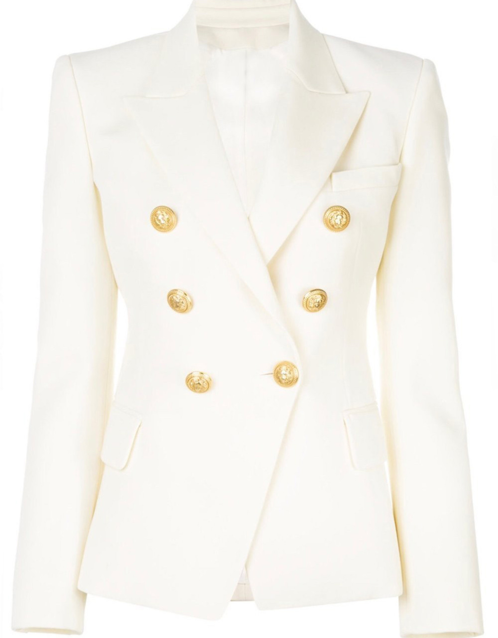 Luscious The Label | Jessey White Double-Breasted Gold Button Blazer ...