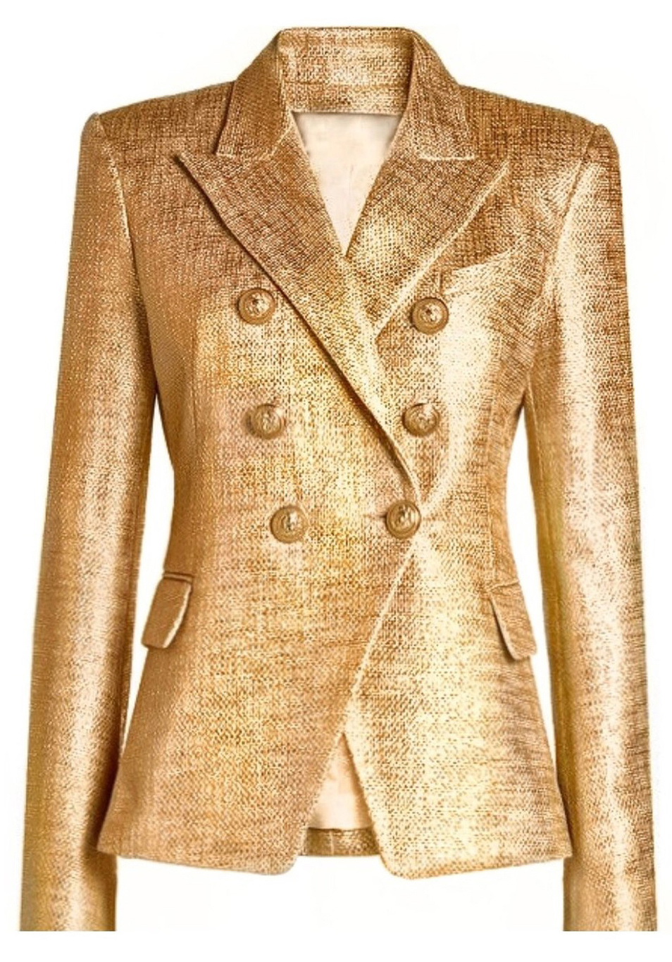 Luscious The Label Gold Shimmering DoubleBreasted Gold Button Blazer Luscious The Label