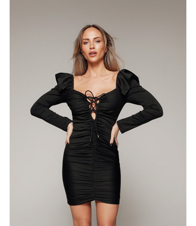 black lace up bodycon dress