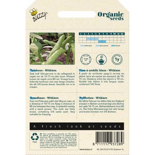 Buzzy Organic Buzzy Organic Tuinbonen Witkiem 50g (BIO)