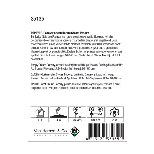 Van Hemert & Co Zaden Papaver - Papaver paeoniflorum Cream Paeony Van Hemert & Co Zaden Papaver - Papaver paeoniflorum Cream Paeony