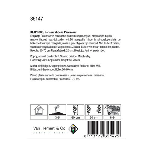 Van Hemert & Co Zaden Klaproos - Papaver rhoeas Parelmoer Van Hemert & Co Zaden Klaproos - Papaver rhoeas Parelmoer
