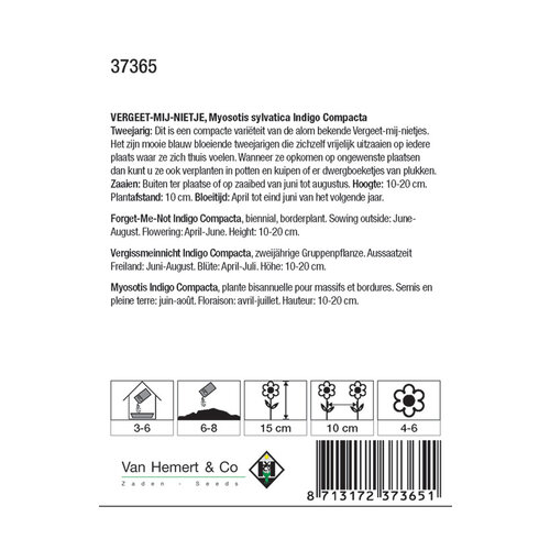Van Hemert & Co Zaden Vergeet-Mij-Nietje - Myosotis sylvatica Indigo Compacta