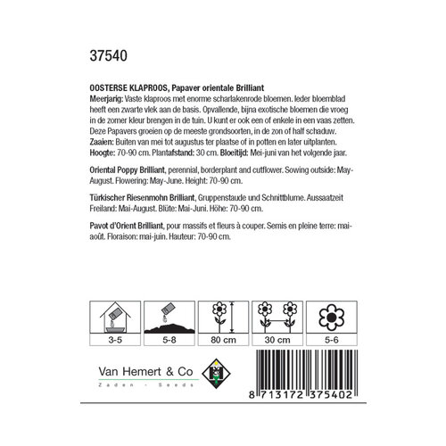 Van Hemert & Co Zaden Oosterse Klaproos - Papaver orientale Brilliant Van Hemert & Co Zaden Oosterse Klaproos - Papaver orientale Brilliant