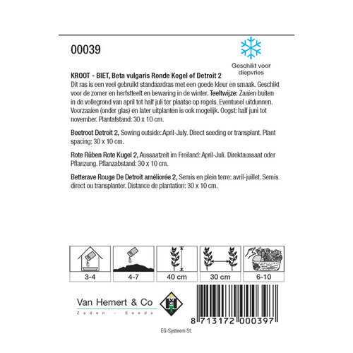 Van Hemert & Co Zaden Biet - Kroot Kogel of Detroit 2, 20 gr.
