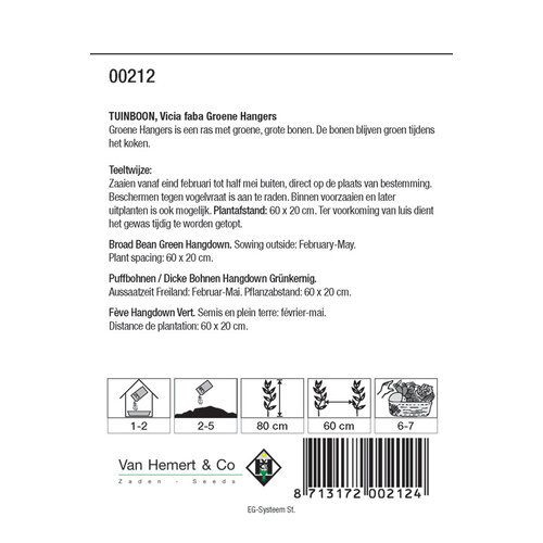 Van Hemert & Co Zaden Tuinboon Groene Hangers, 60 gr. Van Hemert & Co Zaden Tuinboon Groene Hangers, 60 gr.