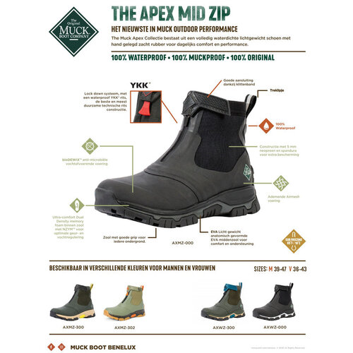 Muckboot Muckboot - Apex Zip Zwart/Wit - Dames