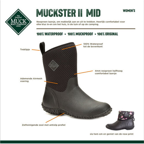 Muckboot Muckboot - Muckster II Mid Zwart/Rozen - Dames