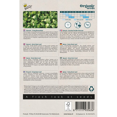 Buzzy Organic Organic Spinazie Vroeg Reuzenblad (BIO)