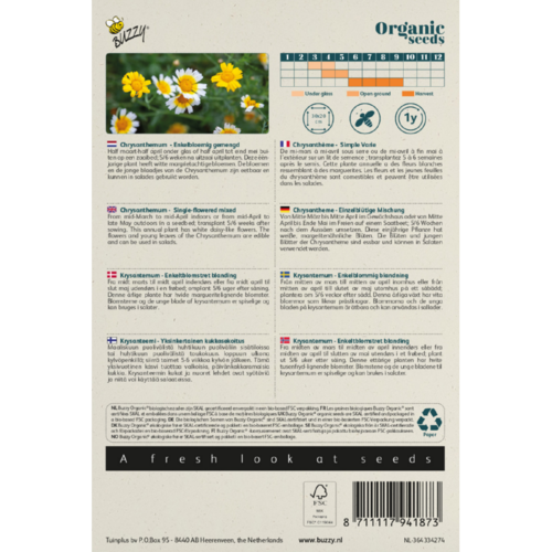Buzzy Organic Chrysanthemum - Enkelbloemig Gemengd - Buzzy Organic (BIO) Buzzy Organic Chrysanthemum - Enkelbloemig Gemengd - Buzzy Organic (BIO)