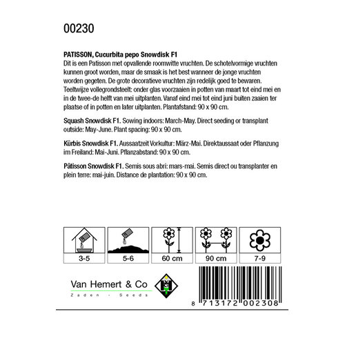 Van Hemert & Co Zaden Patisson - Snowdisk F1 Van Hemert & Co Zaden Patisson - Snowdisk F1