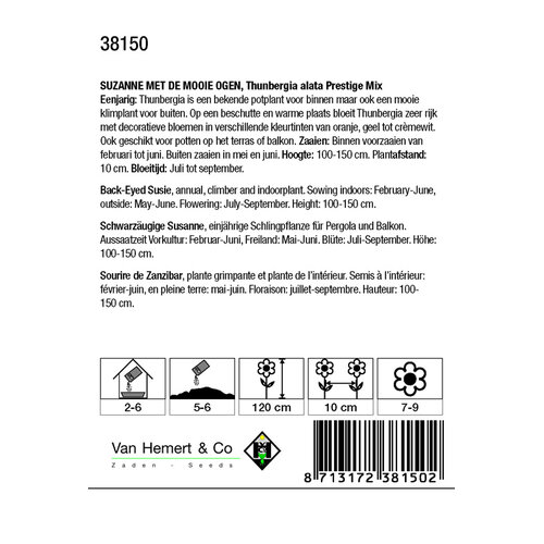 Van Hemert & Co Zaden Suzanne Met De Mooie Ogen - Thunbergia Prestige Mix Van Hemert & Co Zaden Suzanne Met De Mooie Ogen - Thunbergia Prestige Mix