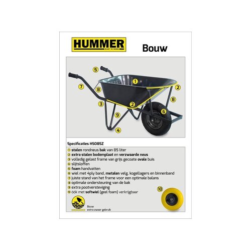 Hummer Bouwkruiwagen Staal 85L. - HUMMER Hummer Bouwkruiwagen Staal 85L. - HUMMER