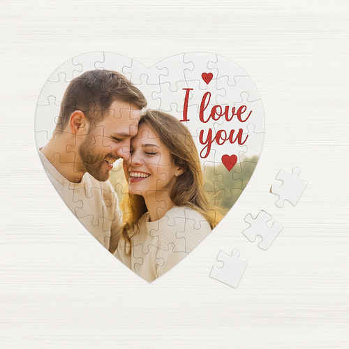 Bedrukte Puzzel met eigen foto - 75 stukjes hartvormig